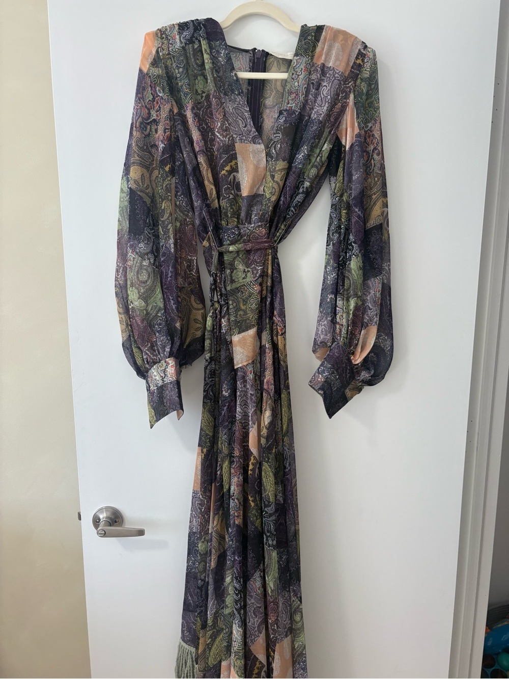 Bronx and Banco Purple Green Peach Paisley Maxi Dress